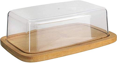 Lion-Y Butter Box Cheese Container Keeper,Transparent Glass lid Butter Dish With Wooden bamboo lid for Kitchen Food Storage 250g butter Box