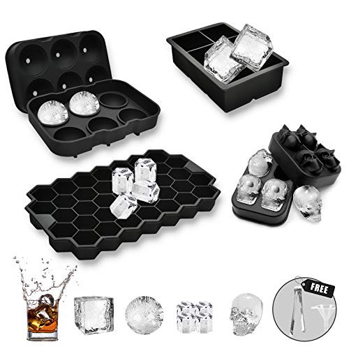 Ice Cube Trays with Lid, 4 Pack Silicone Ice Ball Maker Mold, Easy Release Silicone and Flexible Ice Cube Molds, Sphere Mold, Honeycomb Ice Trays for Whiskey, Cocktail and Scotch - Reusable  and  BPA Free