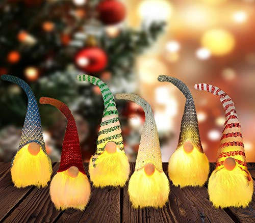 6 Pcs Christmas Gnome Lights Handmade Swedish Tomte Gnomes Ornaments Scandinavian Santa Plush Doll Hanging Decoration Pendants Gnome Christmas Plush Ornaments Set (6 PCS?B?)