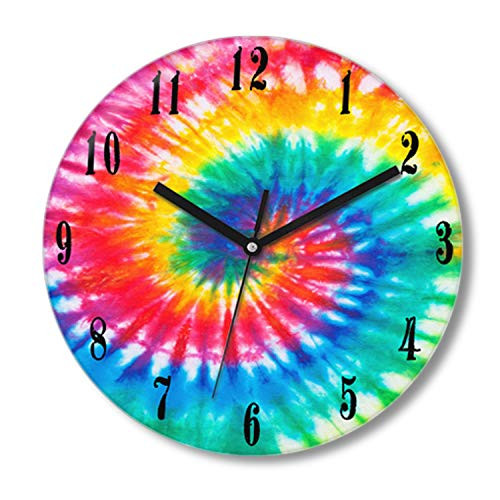 CZHEZEE Tie Dye Color - Printed Tie Dye Wall Clock Non-Ticking - Silent Wall Clock - Kids Clock - 10" Decorative Frameless Clock Battery Operated - Contemporary Creative Wall Clock Round