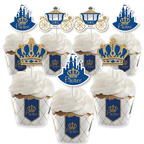Royal Prince Charming - Cupcake Decoration - Baby Shower or Birthday Party Cupcake Wrappers and Treat Picks Kit - Set of 24 Royal Prince Charming - Cupcake Decoration - Baby Shower or Birthday Party Cupcake Wrappers and Treat Picks Kit - Set of 24