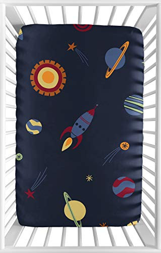 Sweet Jojo Designs Navy Blue Baby Boy Fitted Mini Portable Crib Sheet for Space Galaxy Collection - for Mini Crib or Pack and Play ONLY