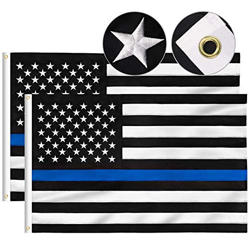 Thin Blue Line Flag American Flag 2x3 FT 2pack Nylon Blue Stripe USA Police Flag with Embroidered Stars and Sewn Stripes Indoor/Outdoor