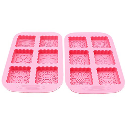 X-Haibei 2pcs 6-Cavity Square Mooncake Chocolate Cake Glycerin Soap Bar Silicone Mold Pan