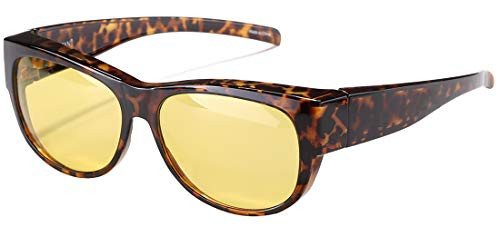 CAXMAN Night Driving Glasses HD Night Vision Fit Over Prescription Glasses Polarized Nighttime Driving Glasses for Men Women Yellow Tinted Lens Medium Size Tortoise Oval Round CAXMAN Night Driving Glasses HD Night Vision Fit Over Prescription Glasses Polarized Nighttime Driving Glasses for Men Women Yellow Tinted Lens Medium Size Tortoise Oval Round