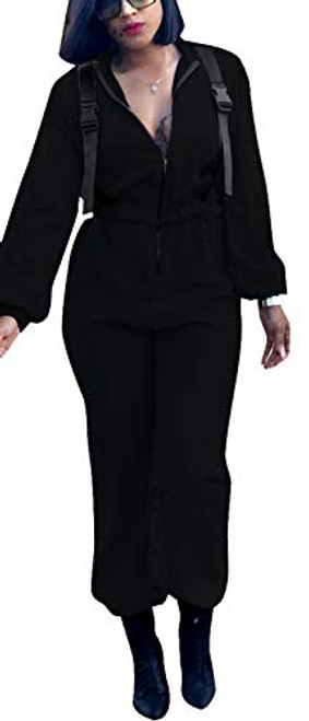 Yiershu Women's Casual V Neck Long Sleeve Solid Jumpsuits Elegant Buckle Ziper Long Pants Rompers Straight Club Outfits