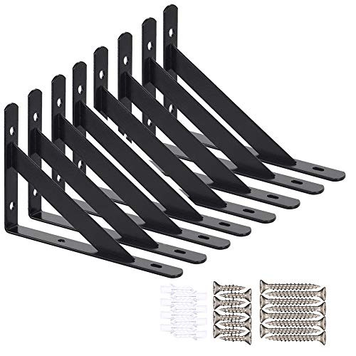 YISION 8 Pack Heavy Duty Shelf Brackets 8" with Screws, Black Metal L Shelf Brackets Right Angle Shelf Support Brackets for Shelves, Floating Shelf Bracket for Home Improvement
