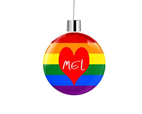 Bleu Reign BRGiftShop Personalized Custom Name Heart LGBT Flag Flat Round Tree Ornament