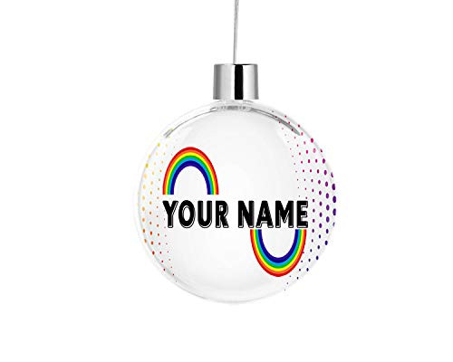 Bleu Reign BRGiftShop Personalized Custom Name Rainbow Custom Name Design Flat Round Tree Ornament