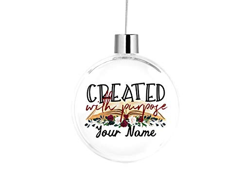 Bleu Reign BRGiftShop Personalized Custom Name Bible Spiritual Inspirational Motivational Created with Purpose Flat Round Tree Ornament