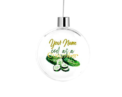 Bleu Reign BRGiftShop Personalized Custom Name Cute Funny Joke Cool As A Cucumber Flat Round Tree Ornament