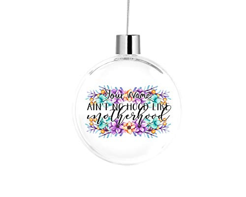 Bleu Reign BRGiftShop Personalized Custom Name Aint No Hood Like Motherhood Flat Round Tree Ornament
