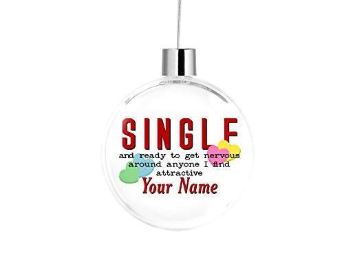 Bleu Reign BRGiftShop Personalized Custom Name Funny Single and Nervous Flat Round Tree Ornament