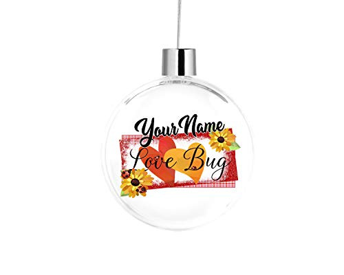 Bleu Reign BRGiftShop Personalized Custom Name Love Bug Flat Round Tree Ornament