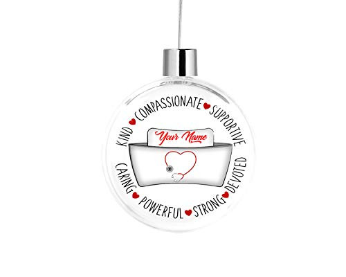 Bleu Reign BRGiftShop Personalized Custom Name Nurse Word Circle Flat Round Tree Ornament