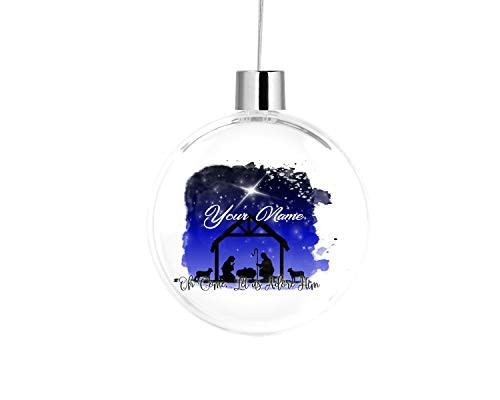 Bleu Reign BRGiftShop Personalized Custom Name Oh Come Let Us Adore Him Flat Round Tree Ornament