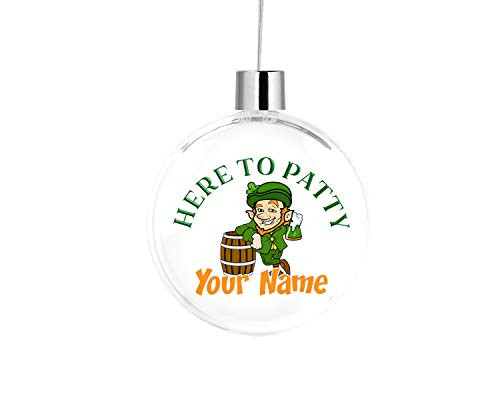 Bleu Reign BRGiftShop Personalized Custom Name St. Patrick's Day Here to Patty Flat Round Tree Ornament