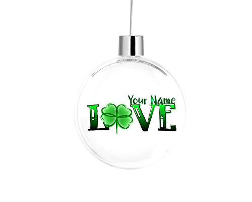 Bleu Reign BRGiftShop Personalized Custom Name St. Patrick's Day Love Shamrock Flat Round Tree Ornament
