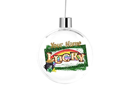 Bleu Reign BRGiftShop Personalized Custom Name St. Patrick's Day Rustic Marquee Lucky Flat Round Tree Ornament