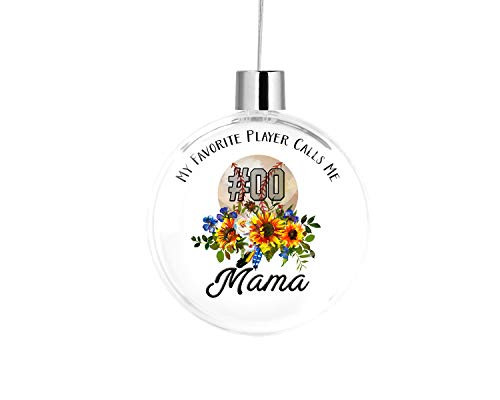 Bleu Reign BRGiftShop Personalized Custom Name My Favorite Player Baseball Mama Flat Round Tree Ornament