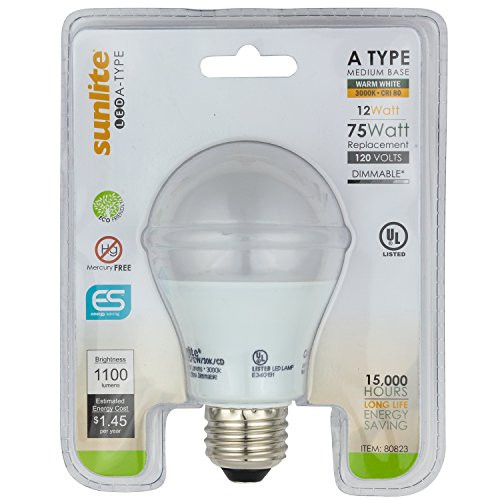 Sunlite A19/LED/12W/30K/CD LED Household 12W Medium Base 3000K Warm White Light Bulbs