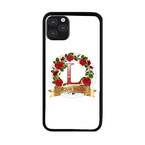 BRGiftShop Personalized Custom Name Beautiful Rose Wreath with Gold Banner Monogram Letter L Rubber Phone Case for iPhone 11 Pro Max