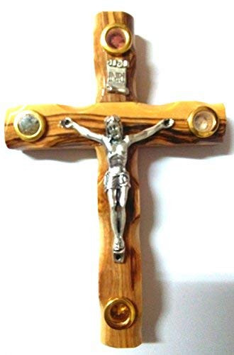 Zuluf Olive Wood Catholic Cross Hand Carved with Crucifix from Jerusalem 12cm 4.7" - CRS087