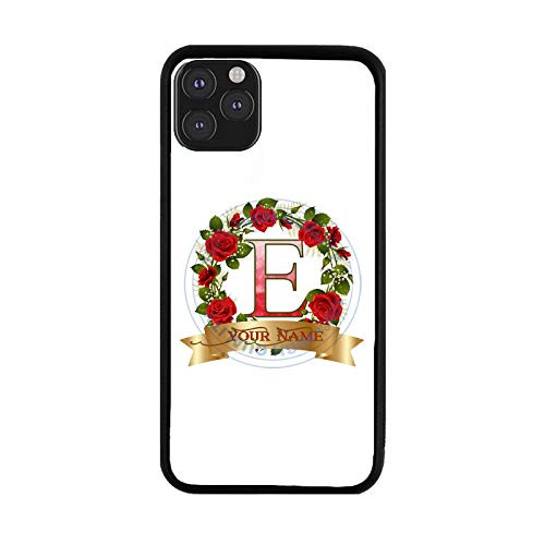 BRGiftShop Personalized Custom Name Beautiful Rose Wreath with Gold Banner Monogram Letter E Rubber Phone Case for iPhone 12 / iPhone 12 Pro