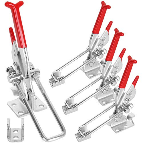 4 Pack Adjustable Toggle Clamp, 770 lbs Holding Capacity Toggle Latch Hasp Clamp GH-431 U Bolt Self-lock Quick Release Pull Latch Metal Draw Latch for Door, Box Case Trunk, Smoker Lid, Jig