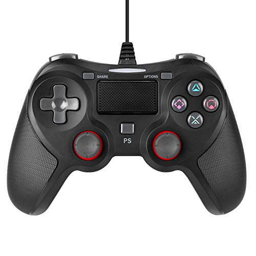 ROTTAY Wired USB Game Controller for Playstation 4, Professional Wired Gamepad Joysticks for Playstation 4/PS4 Slim/PS4 Pro (Wired Black) (Black)
