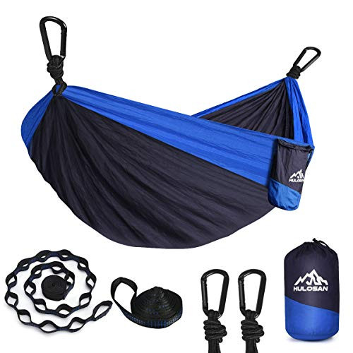 HULOSAN Hammock Camping Hammock Double and Single with 2 Tree Straps and 2 Carabiners, Lightweight Nylon Parachute Portable Outdoor Hammock for Camping, Travel, Beach, Garden (Navy Blue Plus Deep Blue) HULOSAN Hammock Camping Hammock Double and Single with 2 Tree Straps and 2 Carabiners, Lightweight Nylon Parachute Portable Outdoor Hammock for Camping, Travel, Beach, Garden (Navy Blue Plus Deep Blue)