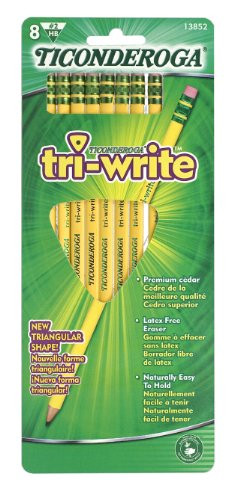 Ticonderoga Tri-Write Triangular Pencils, Standard Size Wood-Cased #2 HB Soft, Yellow, 8-Pack (13852)