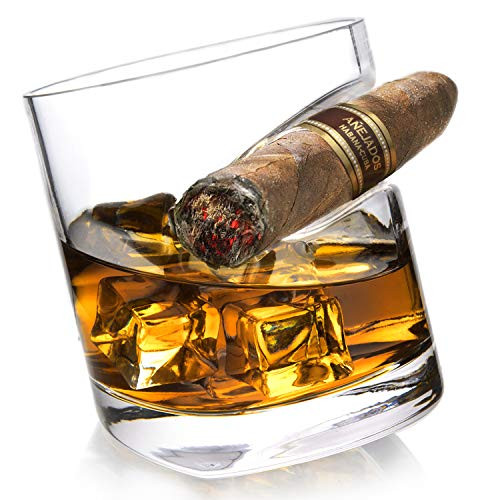 Lighten Life Cigar Glass-Whiskey Glass with Cigar Holder,11 oz Cigar Holder Glass in Elegant Gift Box,Crystal Old Fashioned Whiskey Cigar Glass for Scotch Bourbon,Whisky Glass Tumbler for Men