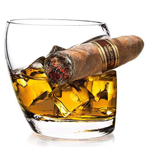 Lighten Life Cigar Whiskey Glass, Old Fashioned Whiskey Glass with Cigar Holder,12oz Crystal Cigar Glass for Drinking, Premium Cigar Cup in Stylish Gift Box Perfect for Men