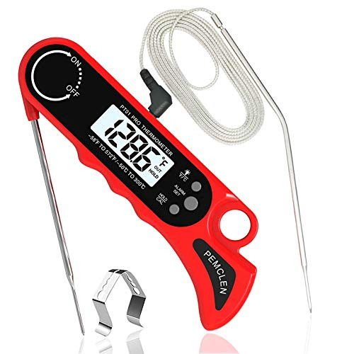 Meat Thermometer, PEMCLEN Digital Instant Read Food Thermometers Oven Safe Meat Thermometer with Dual Probe, Backlight, Alarm for Grill Cooking Kitchen Smoker BBQ Food Candy Turkey (Red) Meat Thermometer, PEMCLEN Digital Instant Read Food Thermometers Oven Safe Meat Thermometer with Dual Probe, Backlight, Alarm for Grill Cooking Kitchen Smoker BBQ Food Candy Turkey (Red)