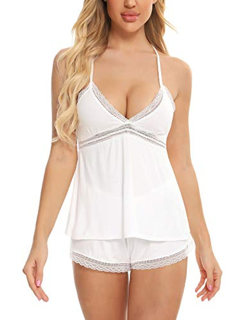AGFAN Sexy Sleepwear for Women Women Sexy Lingerie Lace Pajamas Cami Shorts Set Sleepwear Pj Set Nightwear White XL AGFAN Sexy Sleepwear for Women Women Sexy Lingerie Lace Pajamas Cami Shorts Set Sleepwear Pj Set Nightwear White XL