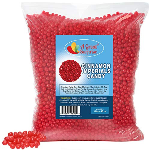 A Great Surprise Cinnamon Imperials - Spicy-Sweet Red Candy - Bulk Unwrapped Hard Candy - 3 LB