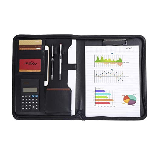 Leathario Portfolio A4 File Folder Padfolio Writing Pad Business Presentation Folder PU Black (Black-1011)