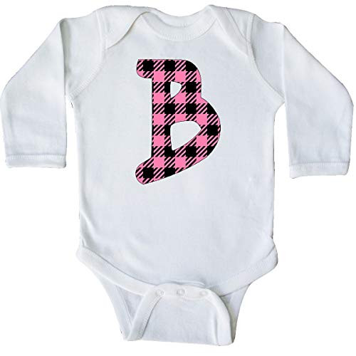 inktastic Pink Buffalo Plaid Initial B Long Sleeve Creeper 12 Months White 3c8b7