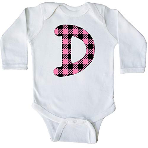 inktastic Pink Buffalo Plaid Initial D Long Sleeve Creeper 12 Months White 3c8b9
