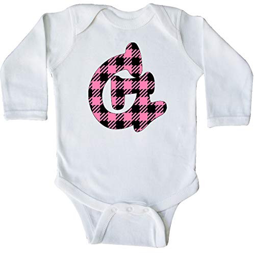 inktastic Pink Buffalo Plaid Initial G Long Sleeve Creeper 6 Months White 3c8bc