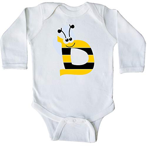 inktastic Cute Bee Initial D Long Sleeve Creeper 6 Months White 3cae6