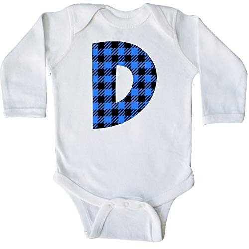 inktastic Blue Buffalo Plaid Initial D Long Sleeve Creeper Newborn White 3cb00