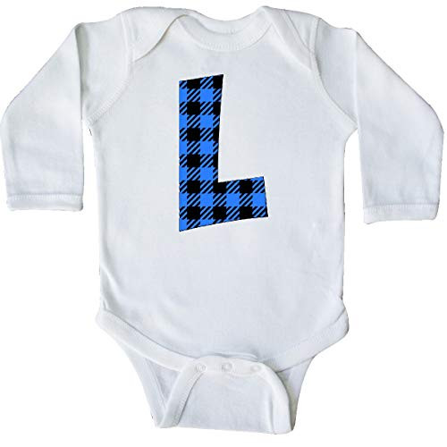 inktastic Blue Buffalo Plaid Initial L Long Sleeve Creeper Newborn White 3cb08
