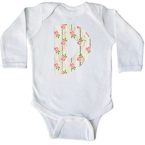 inktastic Cute Floral Initial D Long Sleeve Creeper 12 Months White 3cb4e
