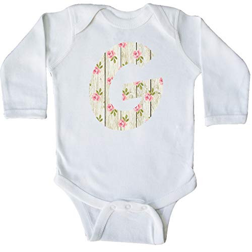 inktastic Cute Floral Initial G Long Sleeve Creeper 18 Months White 3cb51