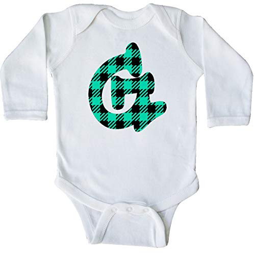 inktastic Teal Plaid Initial G Long Sleeve Creeper 6 Months White 3cbfc