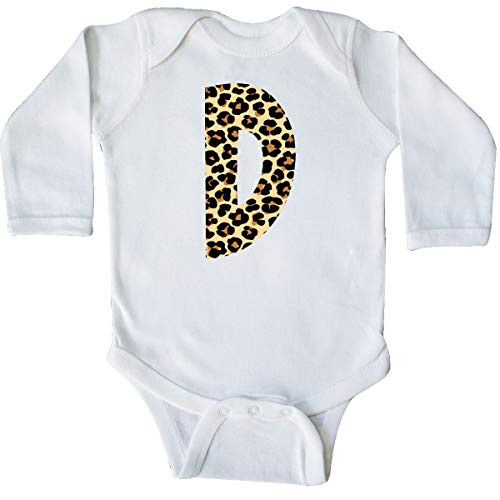 inktastic Leopard Print Letter D Long Sleeve Creeper 18 Months White 3d165