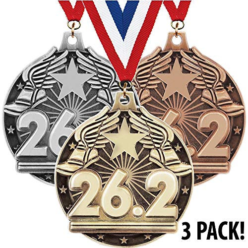 Crown Awards 2" 26.2 Mile 3D Diecast Medals, 26.2 Mile Award Medal, Great 26.2 Mile Medals for Kids 3 Pack Prime