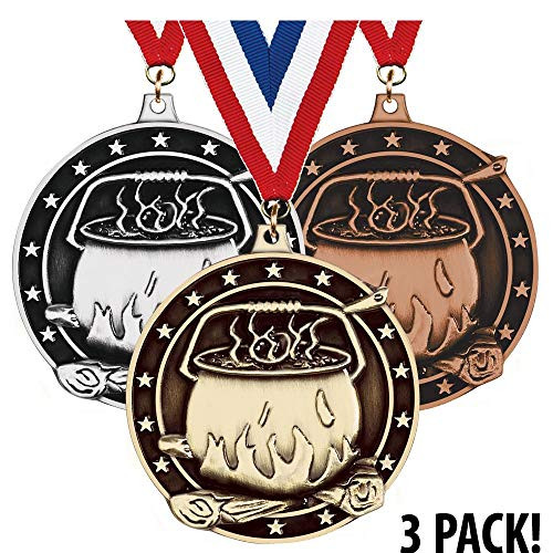 2" Chili Pot 3D Diecast Medals, Chili Pot Award Medal, Great Chili Pot Medals for Kids 3 Pack Prime